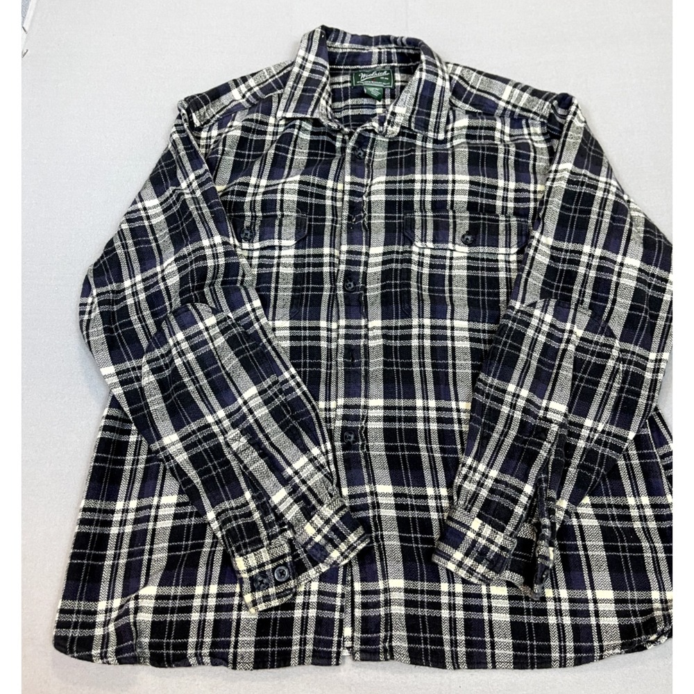 Woolrich Shirt Mens XL Black White Plaid Flannel Long‎ Sleeve Button Down